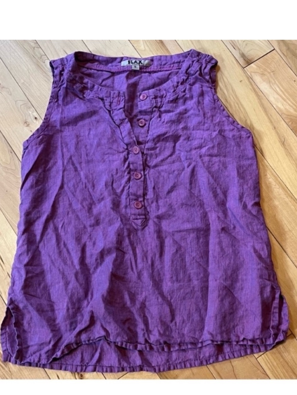 Flax Linen red blue striped purple tank top w buttons size small